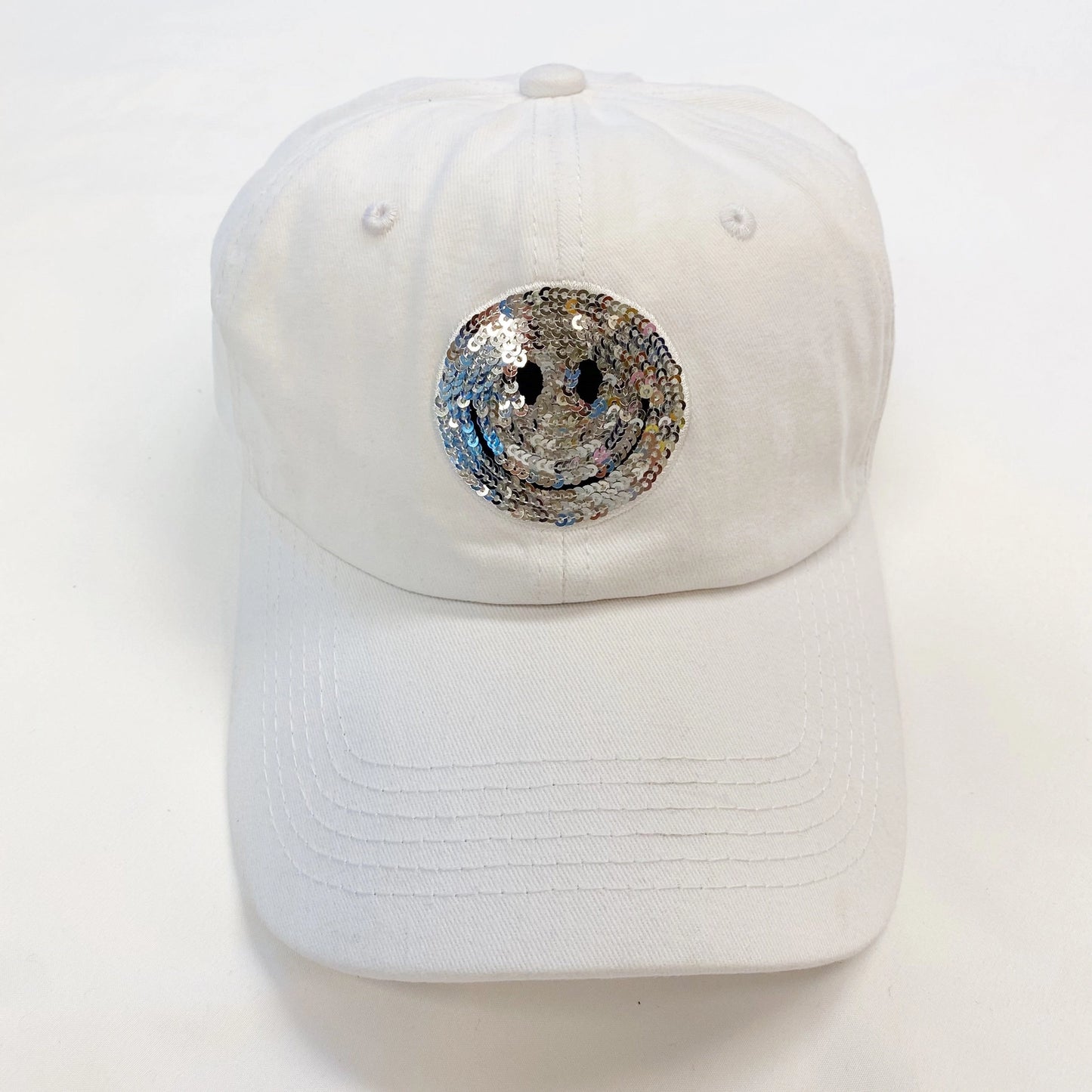 Sequin Patch Happy Ball Cap White