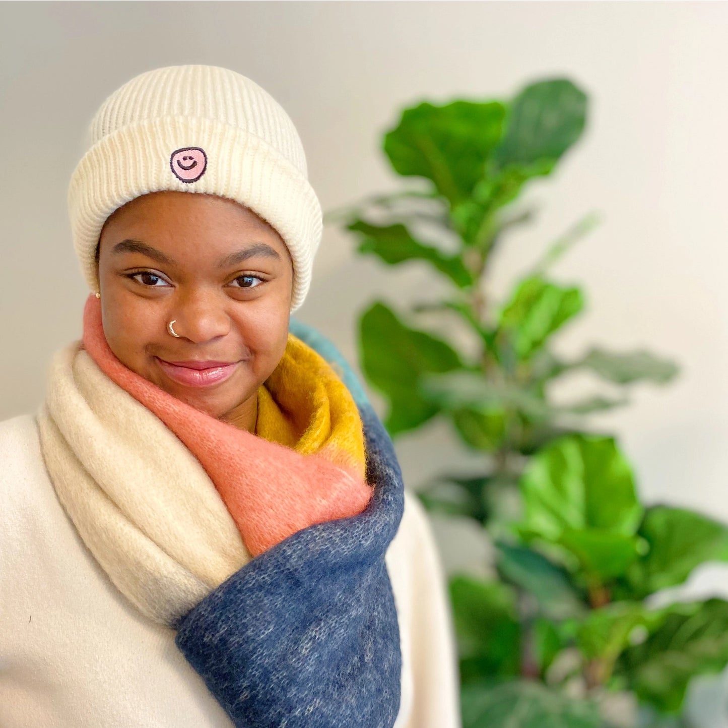 Simply Smiley White Beanie