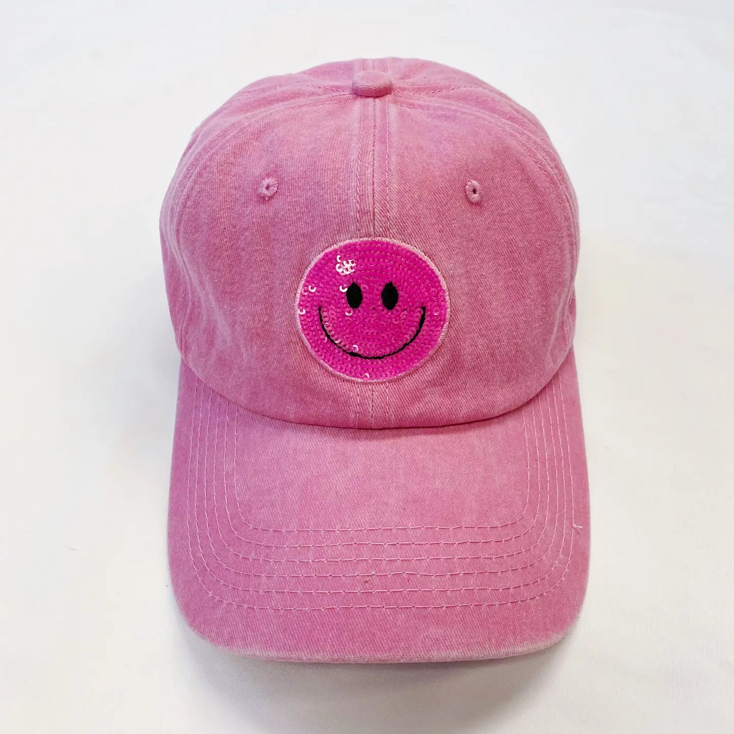 Sequin Patch Happy Ball Cap Pink